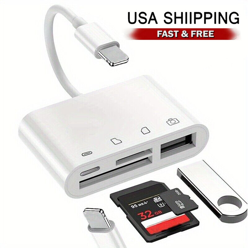 SD Card Reader for iPhone iPad, 4 in 1 Micro SD/TF Card Reader to iPhone Adapter