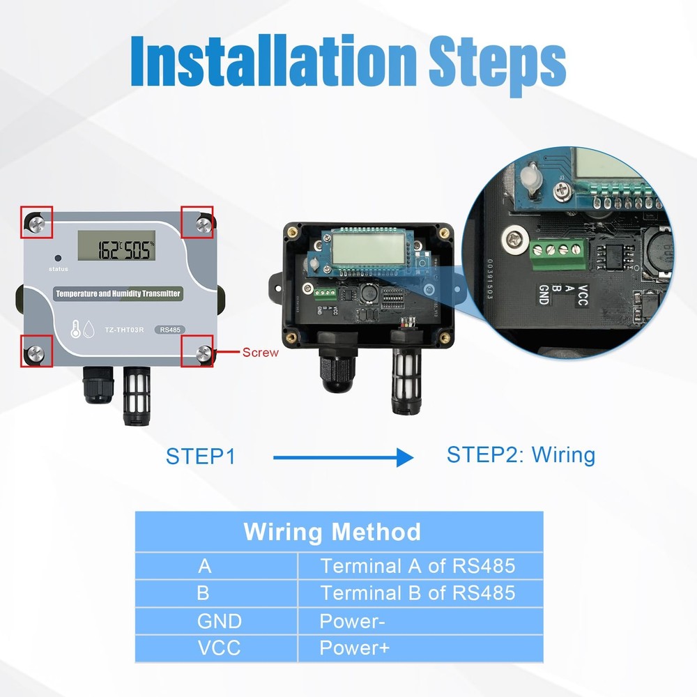 Tzone RS485 Temperature Humidity Sensor Modbus RTU Temp Digital Gray