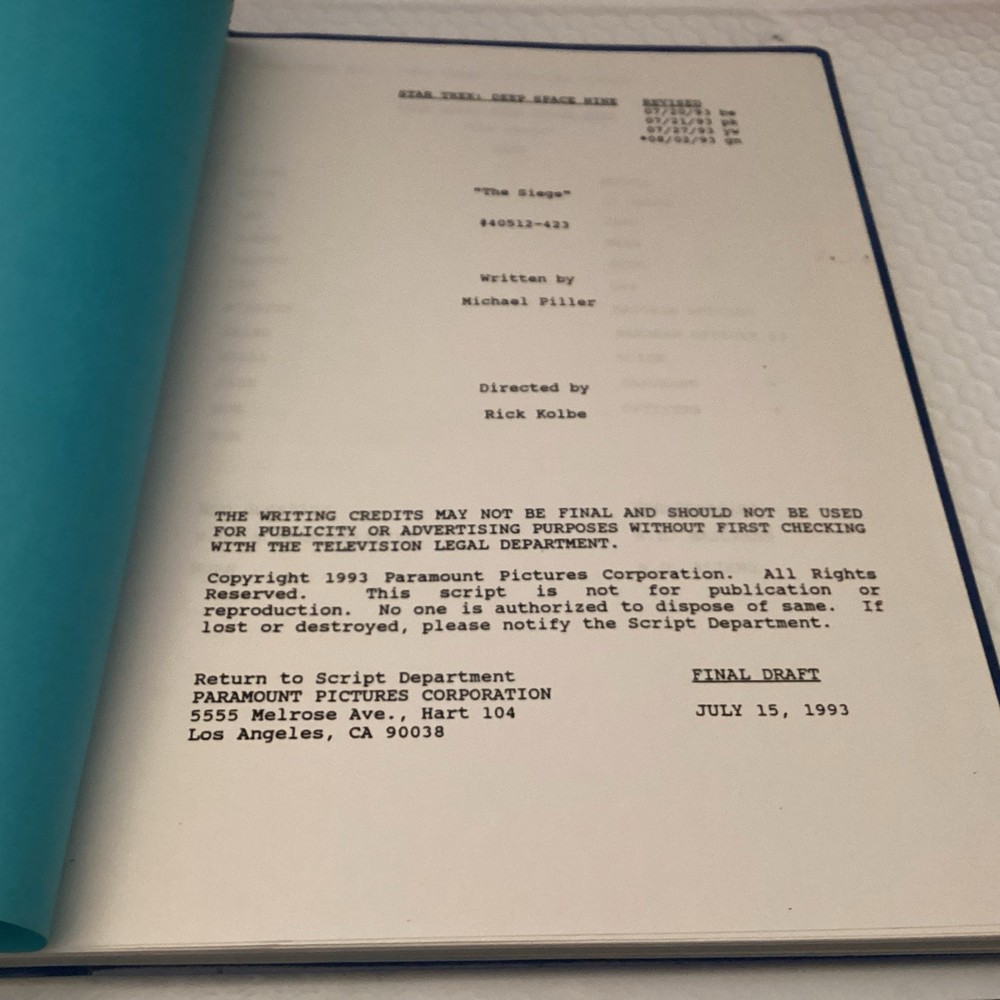 Star Trek Deep Space Nine "The Siege" Final Draft July 15, 1993 TV Script