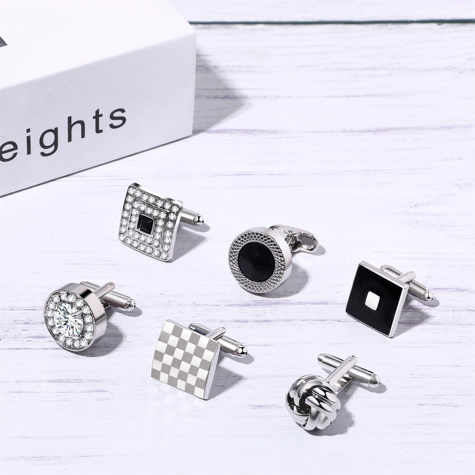 6 Pairs Men's Square Round Cufflinks Set Business Wedding Anniversary Cufflinks