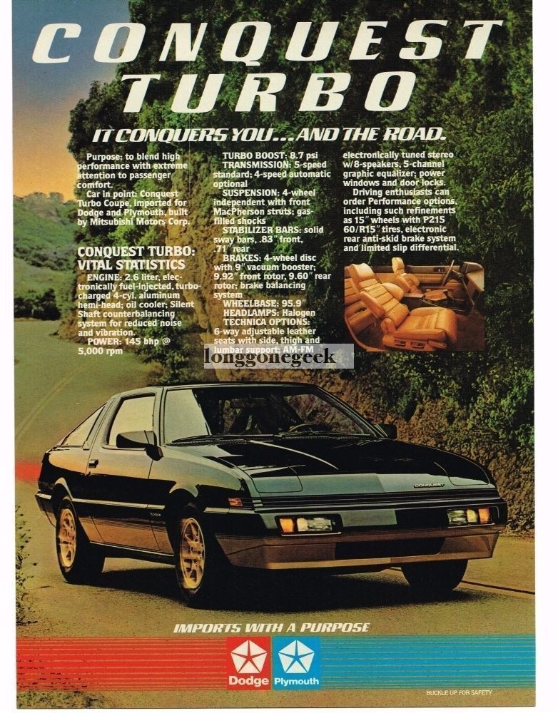 1984 Dodge Plymouth Conquest Turbo Black Mitsubishi Vintage Ad
