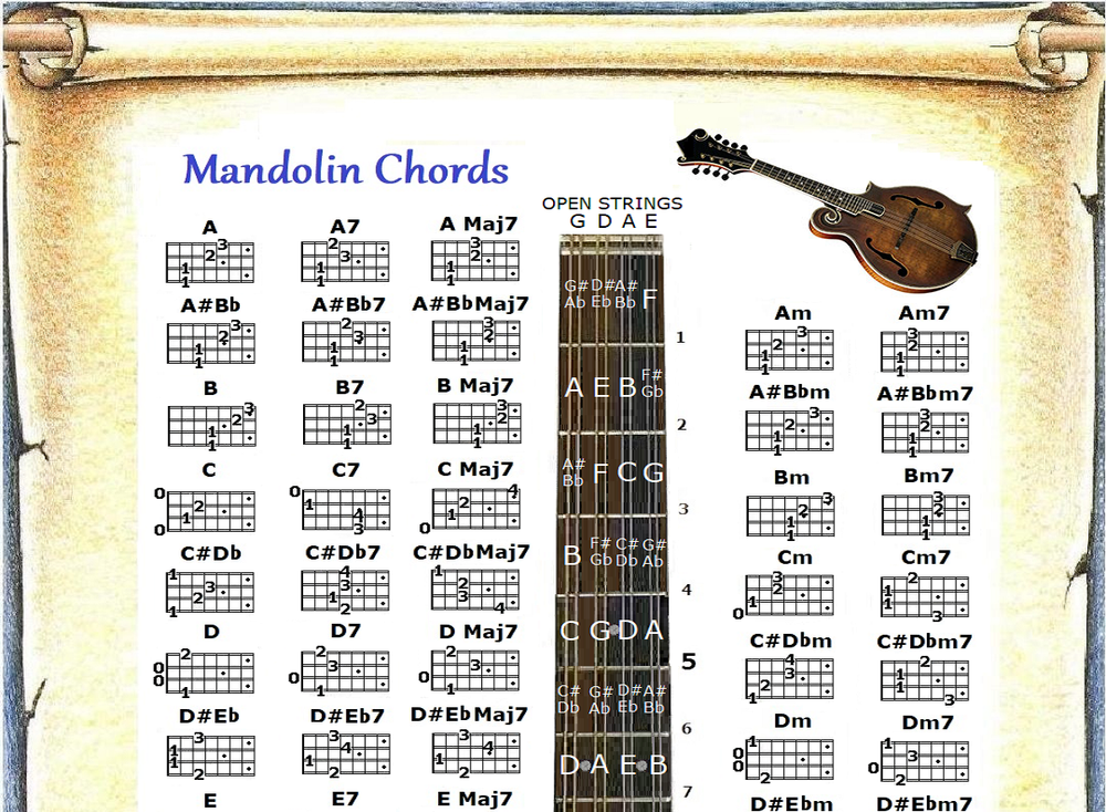 MANDOLIN CHORDS CHART - 60 CHORDS