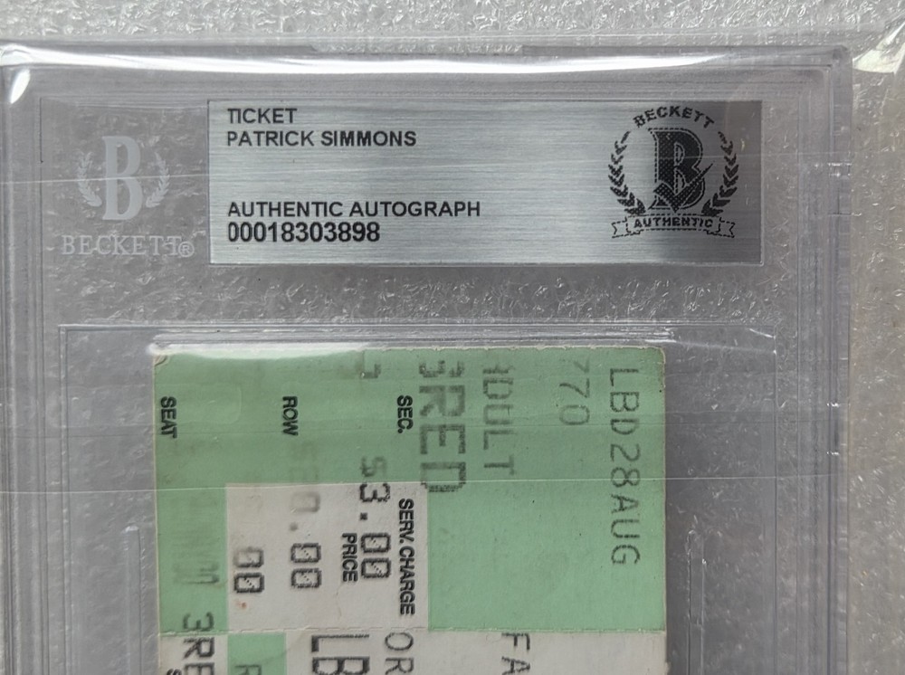 PAT SIMMONS SIGNED TICKET BECKETT BAS COA AUTOGRAPHED SLABBED DOOBIE BROTHERS