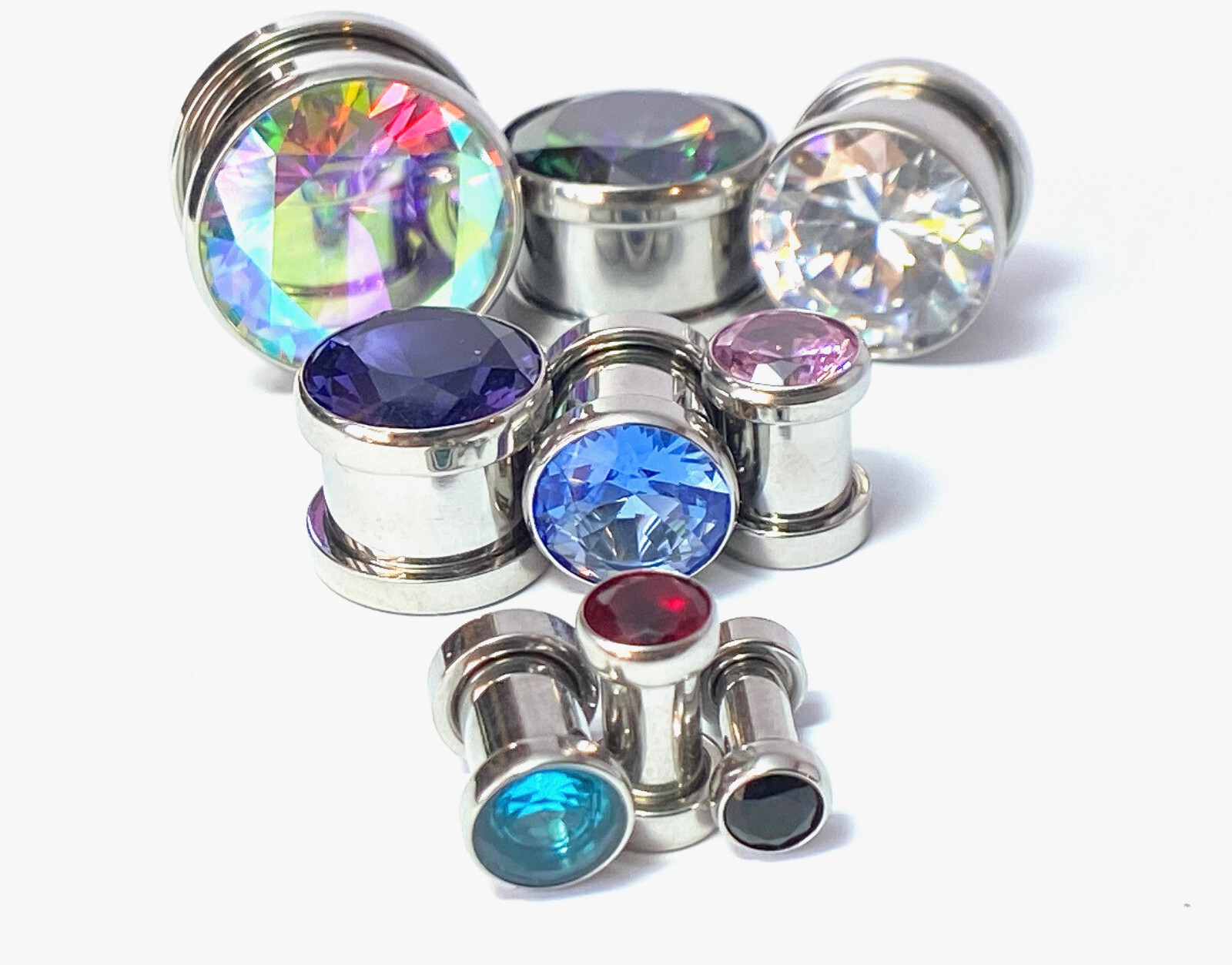 PAIR Large Gem Screw Fit Tunnels Plugs Gauges Earlets Piercing Body Jewelry