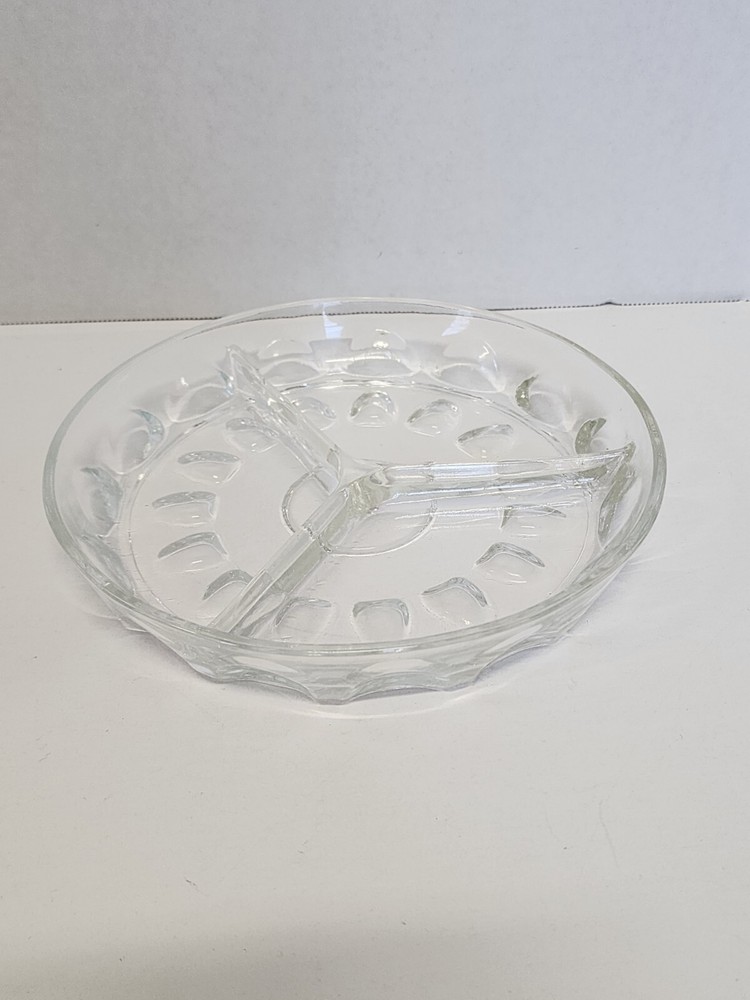 Clear Glass Divided Dish 3 Sections Serving Plate Candy Cheese