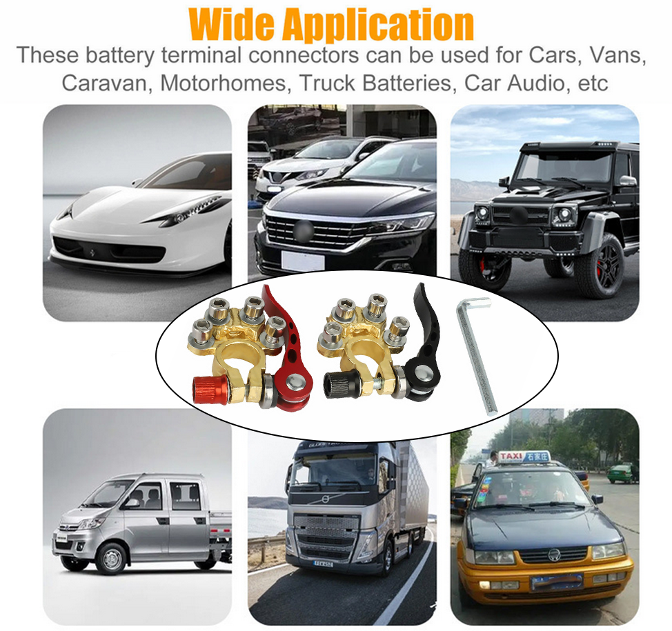 2x Positive&Negative Car Top Post Battery Terminals Wire Cable Clamp Connectors