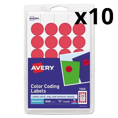 Printable Self-Adhesive Removable Color-Coding Labels, 0.75" dia., Red,