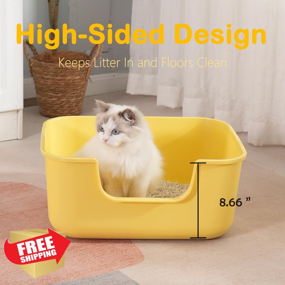 LoopTime Large Cat Litter Box, White, high sides, long side entry