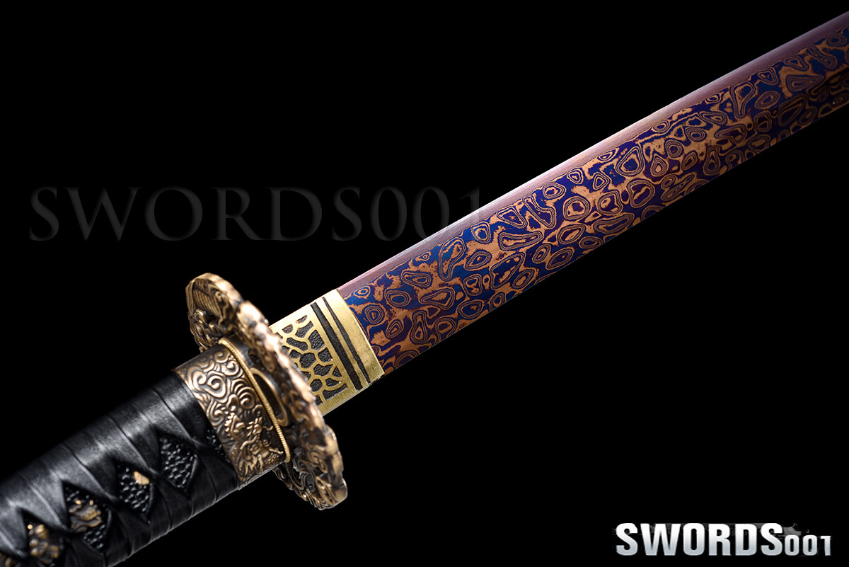 Japanese Samurai Sword Damascus Folded Steel Red Blade Sharp 40'' Dragon Katana