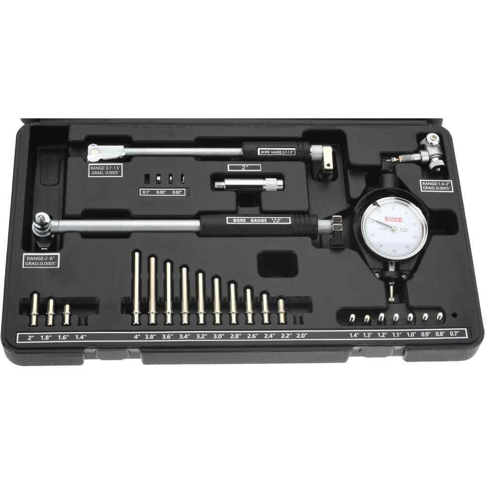 SPI 25-363-3 Cylinder Dial Bore Gage Set w/ 3 Heads: 0.7" to 6" Measuring Range