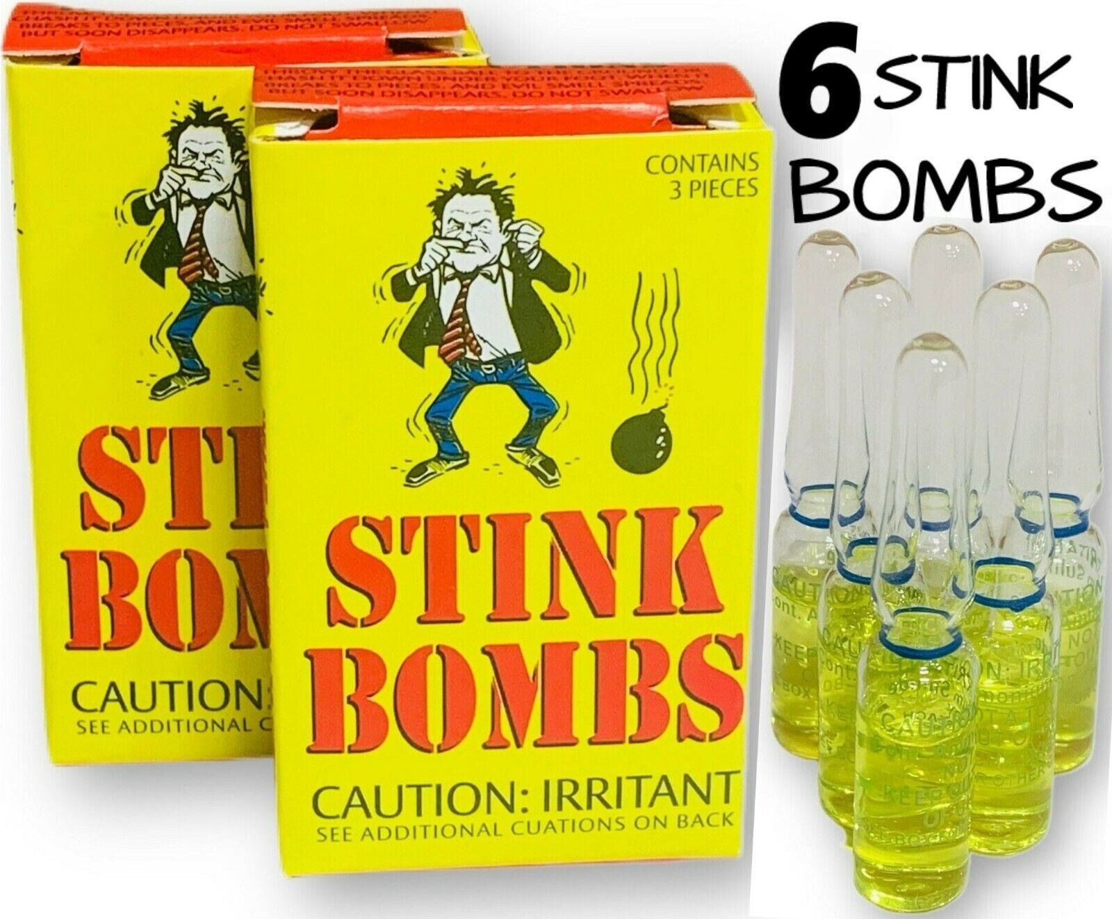 6 STINK BOMBS Glass Vials SMELLY NASTY Ass Fart Gas Liquid Gag Gift Prank