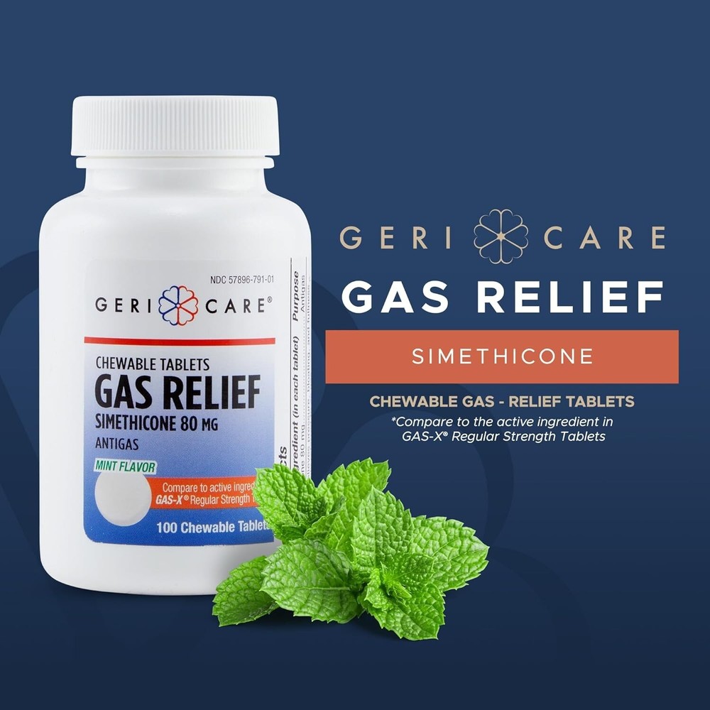 GeriCare Simethicone Chewable Mint Tablets, 80 mg, 100 Count