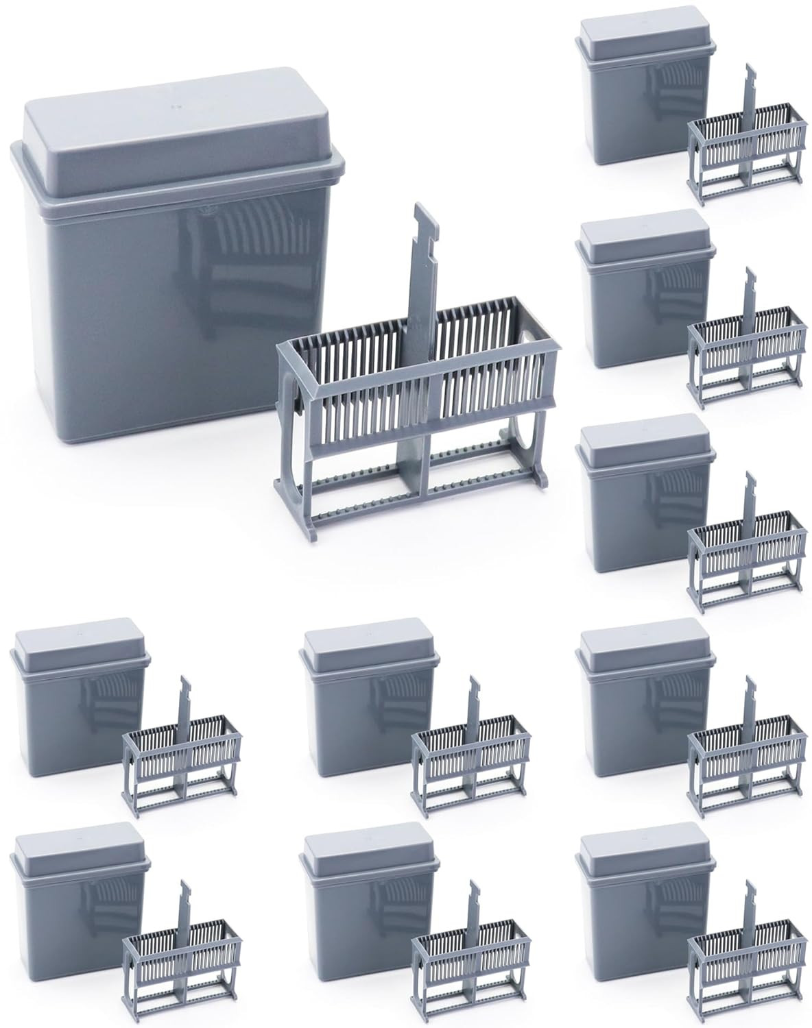 Microscope Slide Staining Jars & Racks, 10 Pack, 24-Slot, Fits 3x1 Slides - Grey