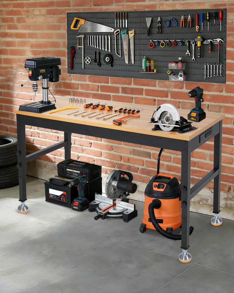 Garage Workshop Workbench w/ Locking Casters or Feet Adjustable Bench Table