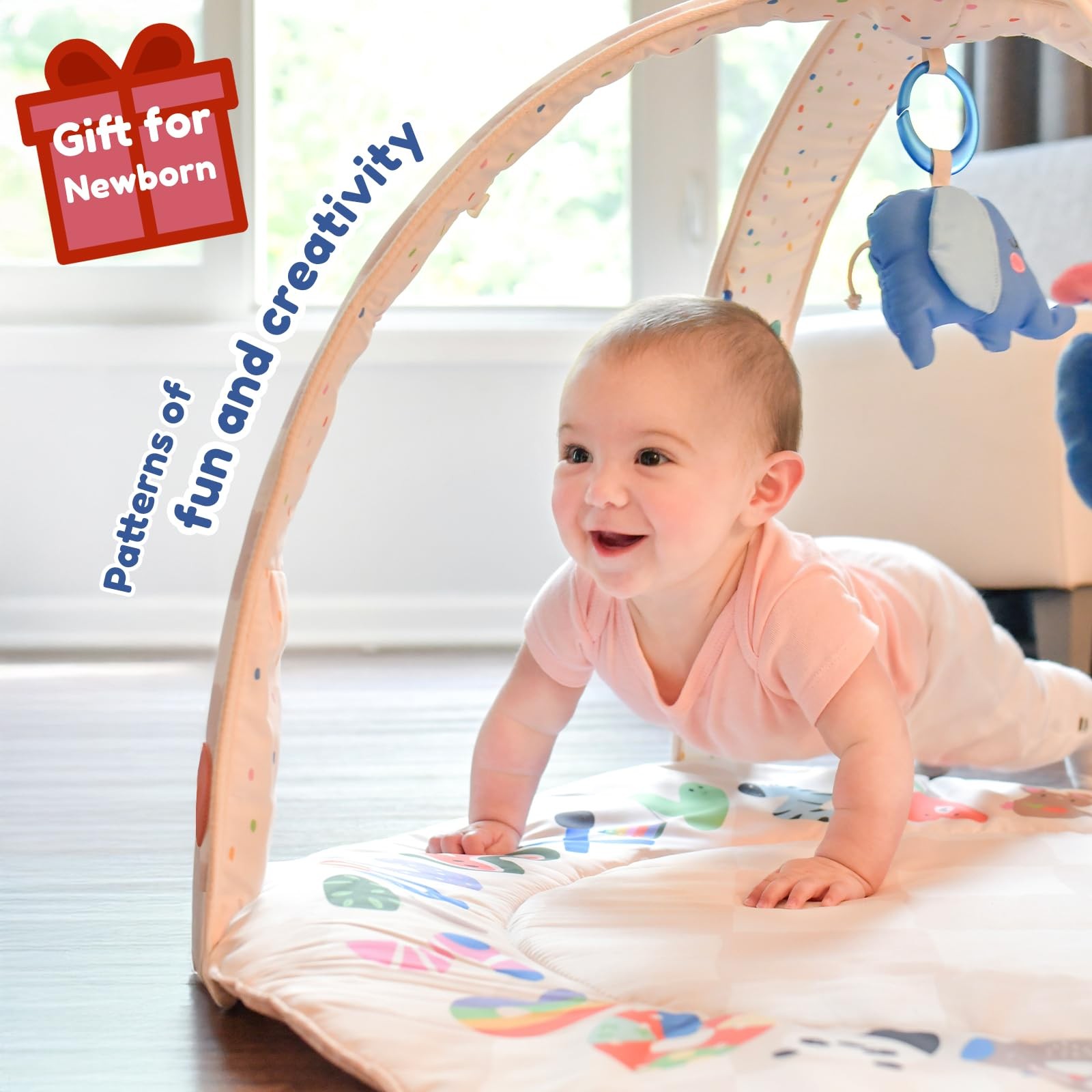 Baby Play Gym & Activity Mat with Light-up Musical Arch, Washable Tummy Time ...