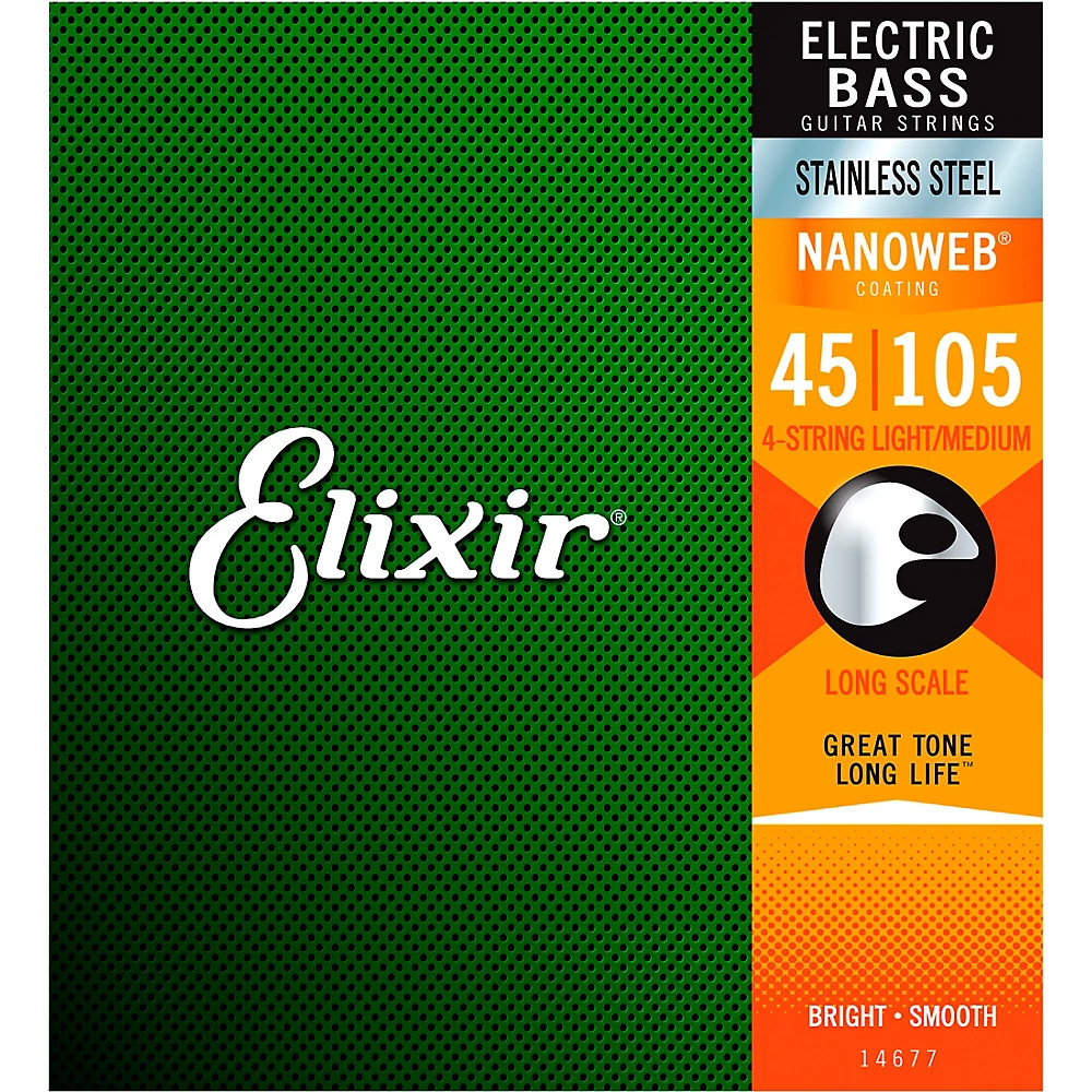 Elixir 4-String Bass Strings NANOWEB Coating Long Scale Light/Medium (.045-.105)