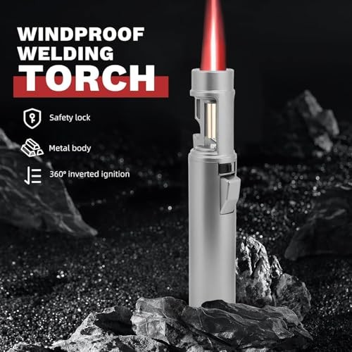 Torch Lighter, Butane Refillable Multifunction Straight Flame Bright Titanium
