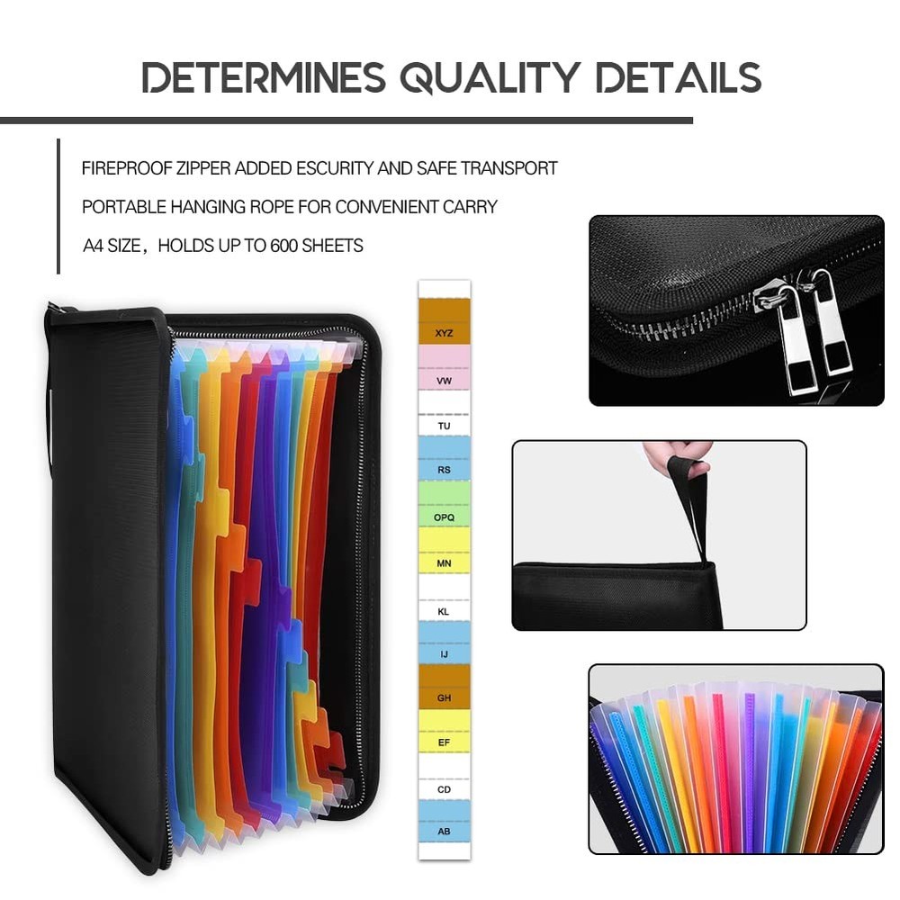 Fireproof Document Bag Fire Water Resistant A4 Size 12 Pockets Safe Holder
