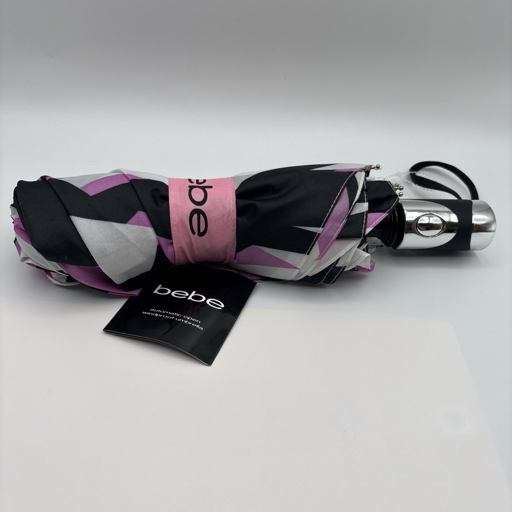 BEBE AUTO open umbrella WINDPROOF PINK/black STRIPES NWT