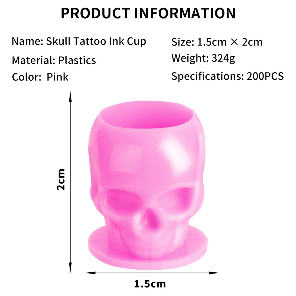 200-1000Pcs Skull Shape Tattoo Ink Cups With Base Permanent Prevent Falling Off