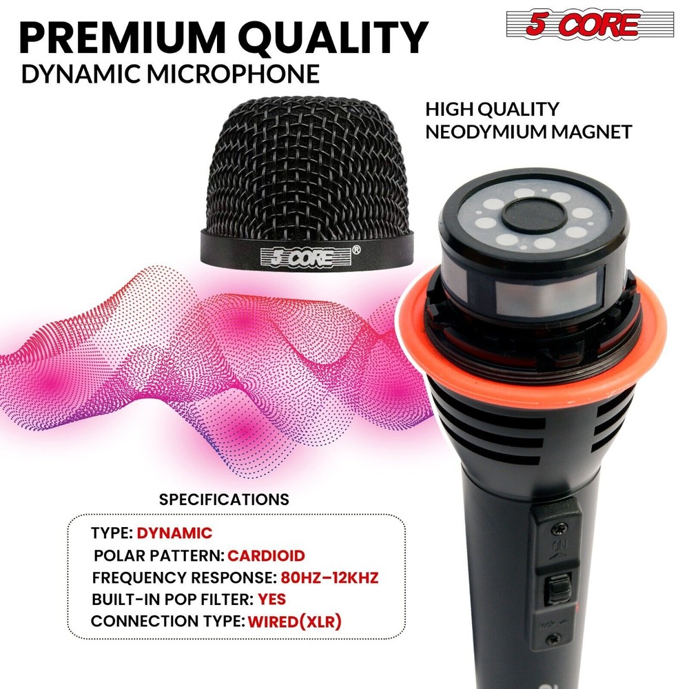 5Core Microphone Dynamic Metal Mic Karaoke Singing Studio XLR Handheld Microfono