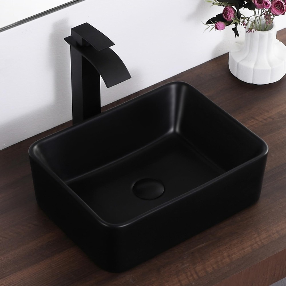 KARAMAG Black Vessel Sink Rectangle 16"x12" Bathroom Sink Rectangular Modern Abo