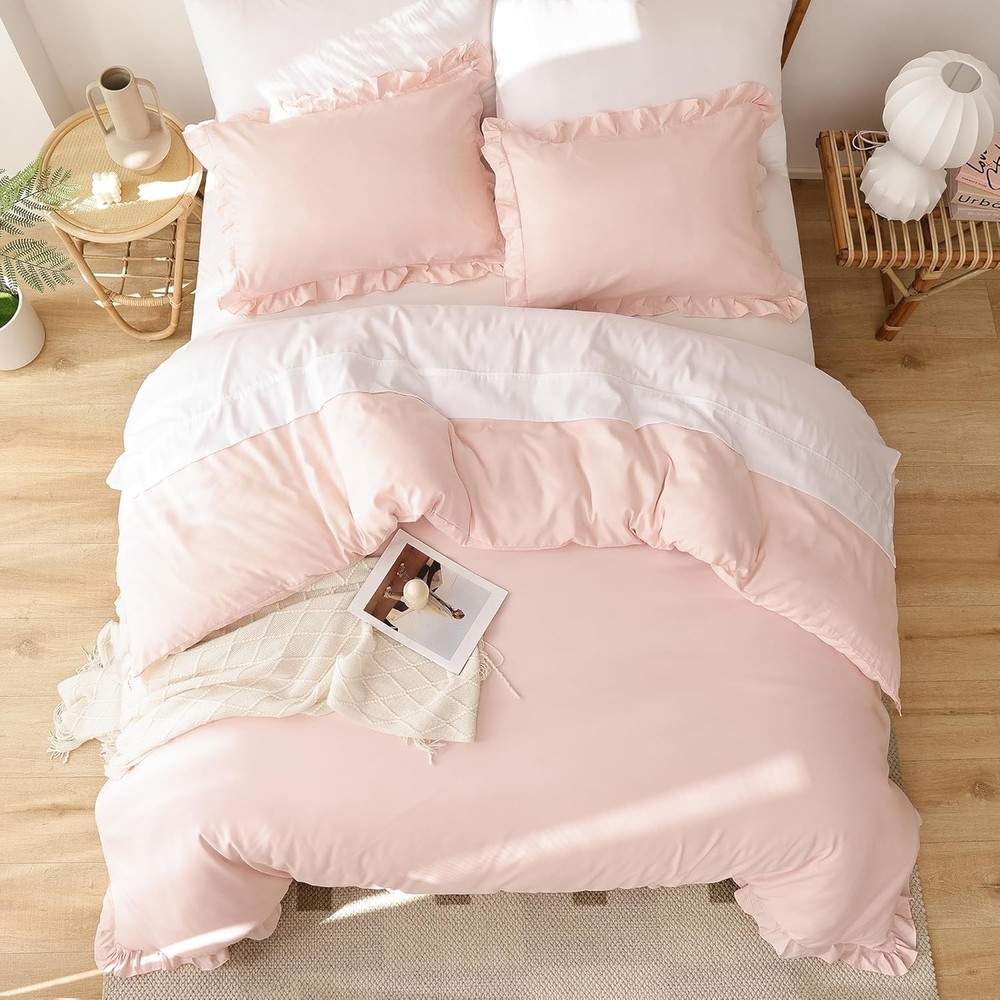 Soft Fluffy Comforter Set 3PCS 1 Ruffled Blush Comforter Set & 2 Pillowcases