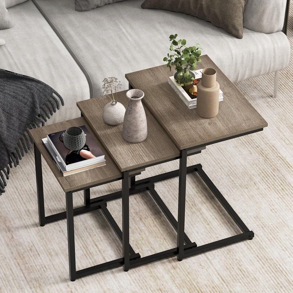 Nesting Coffee Table, Staable Square End Table w/Wood Grain