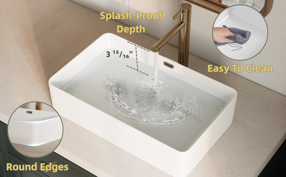 Los Flexi 24" x 15" Rectangular Vessel Sink with Overflow, White Porcelain