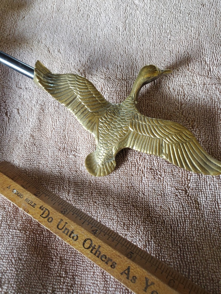 Chimney Flue Damper Pull Fireplace Hook Heavy Solid Brass Flying Mallard Duck