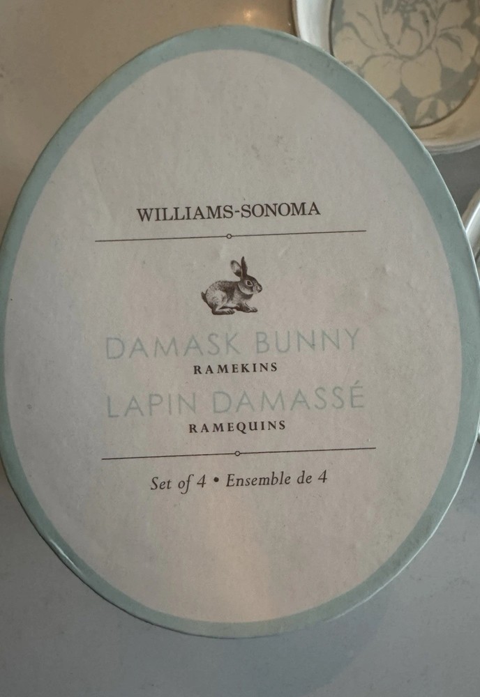 4! New Williams Sonoma Damask Easter Ramekins Baking Oven Safe Set Dish Priority
