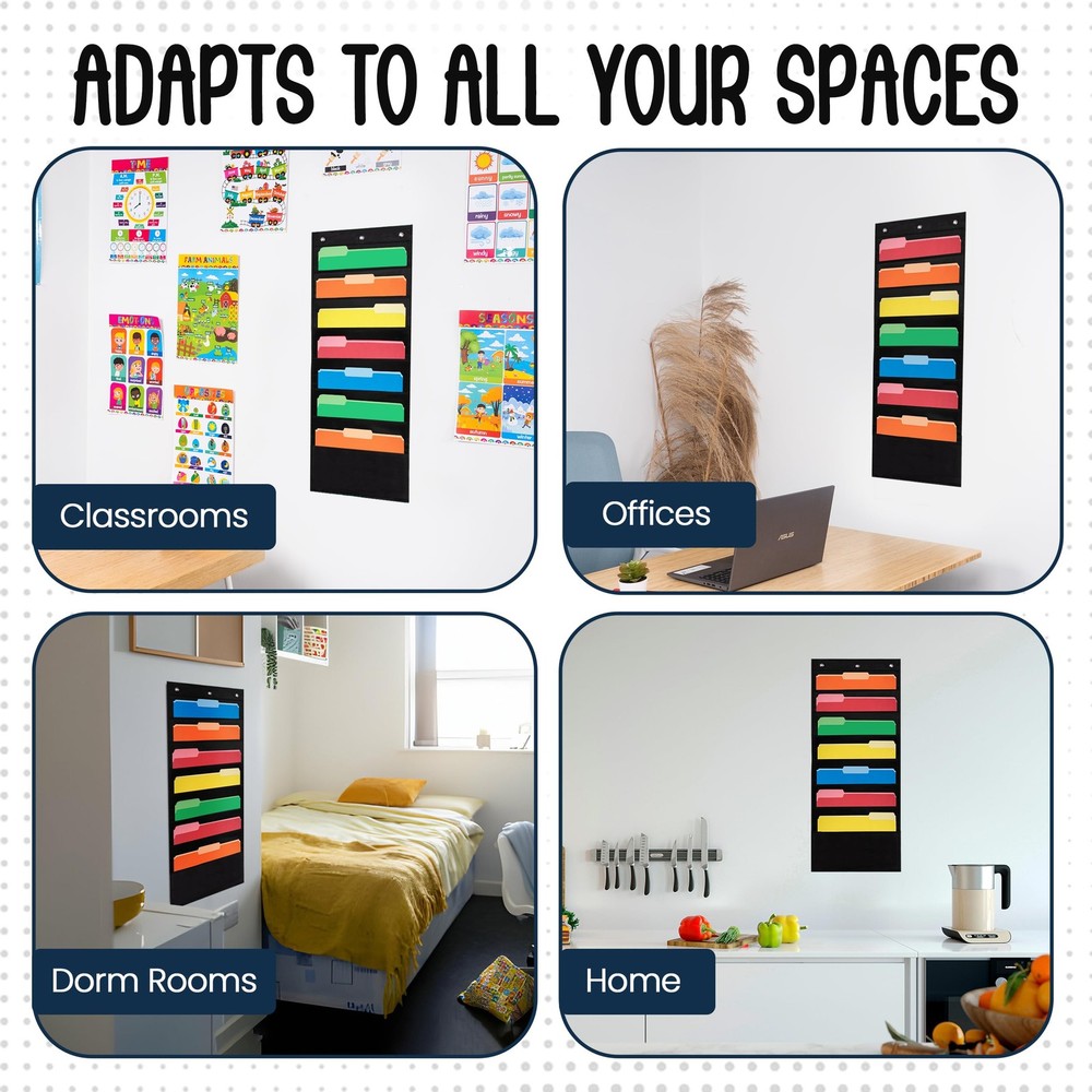 - 7 Pocket File Pocket Chart Black Tall - Versatile Wall Hanging File Folder ...