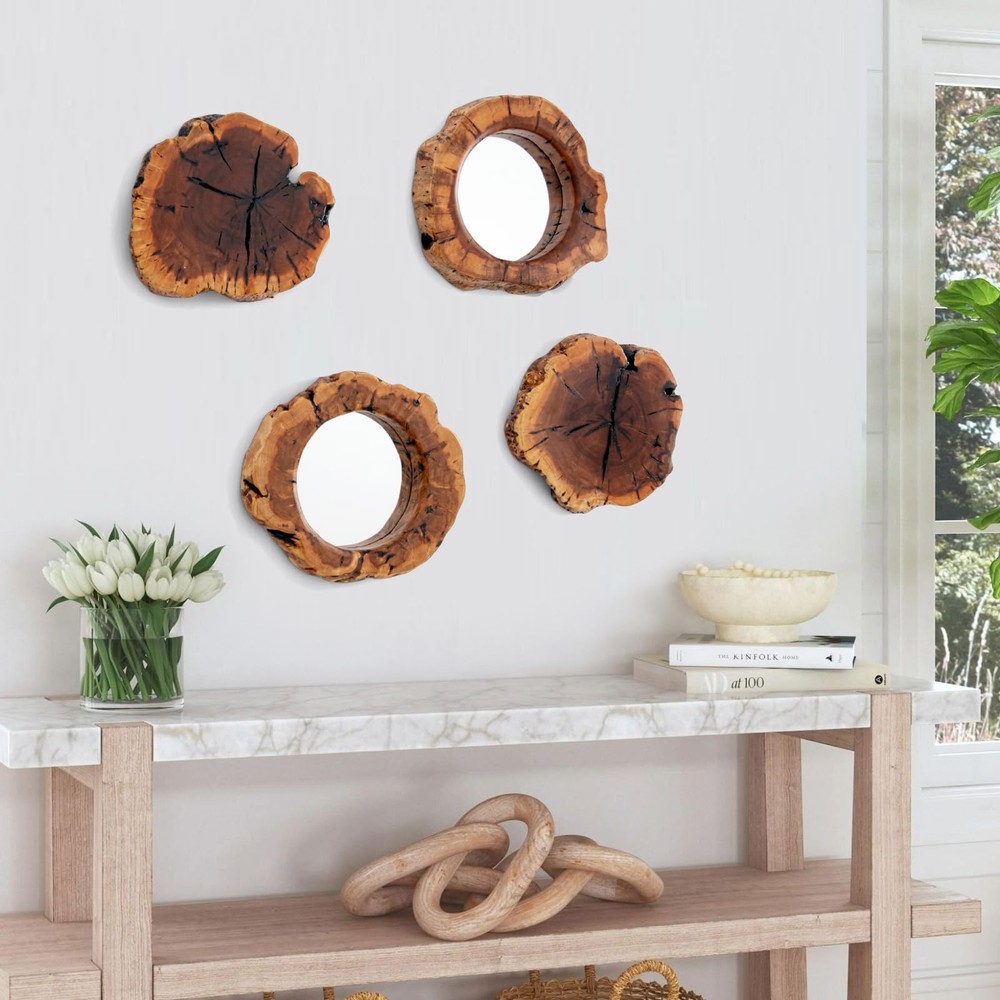 Four Pack Rustic Mirror Wall Décor Handmade Solid Wood Decorative Mirrors, 10...