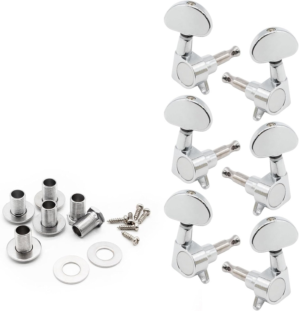 6Pcs 3+3 Guitar Tuning Pegs, Chrome Guitar Tuners Machine Head Knobs, String ...
