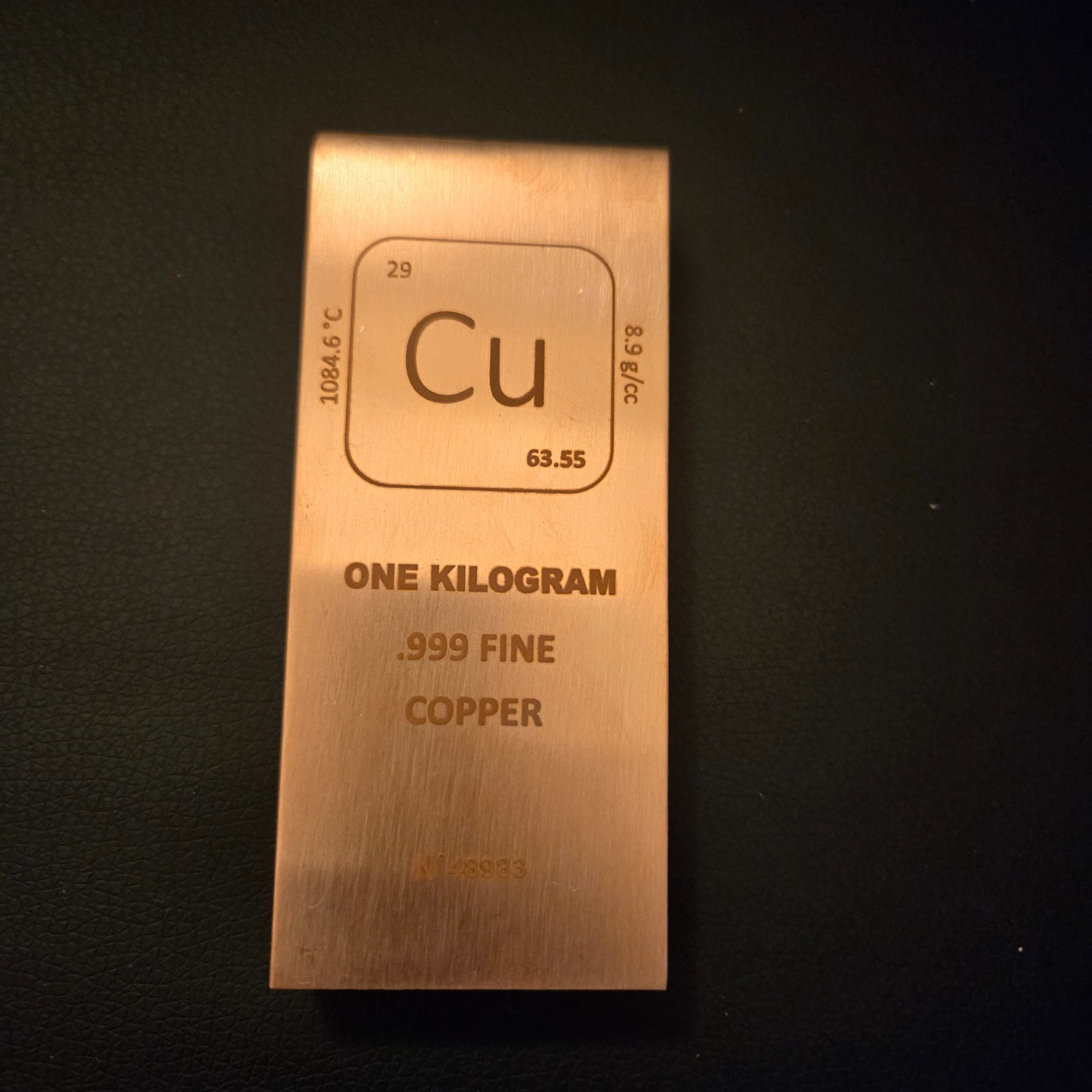 1 Kilo 2.2 pounds .999 copper bullion bar