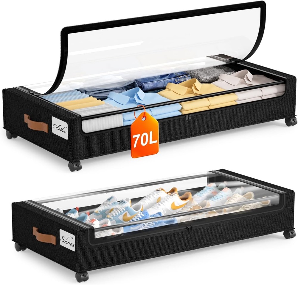 Under Bed Storage W/ Wheels 2 Pack Under Bed Storage Containers 60L Underbed
