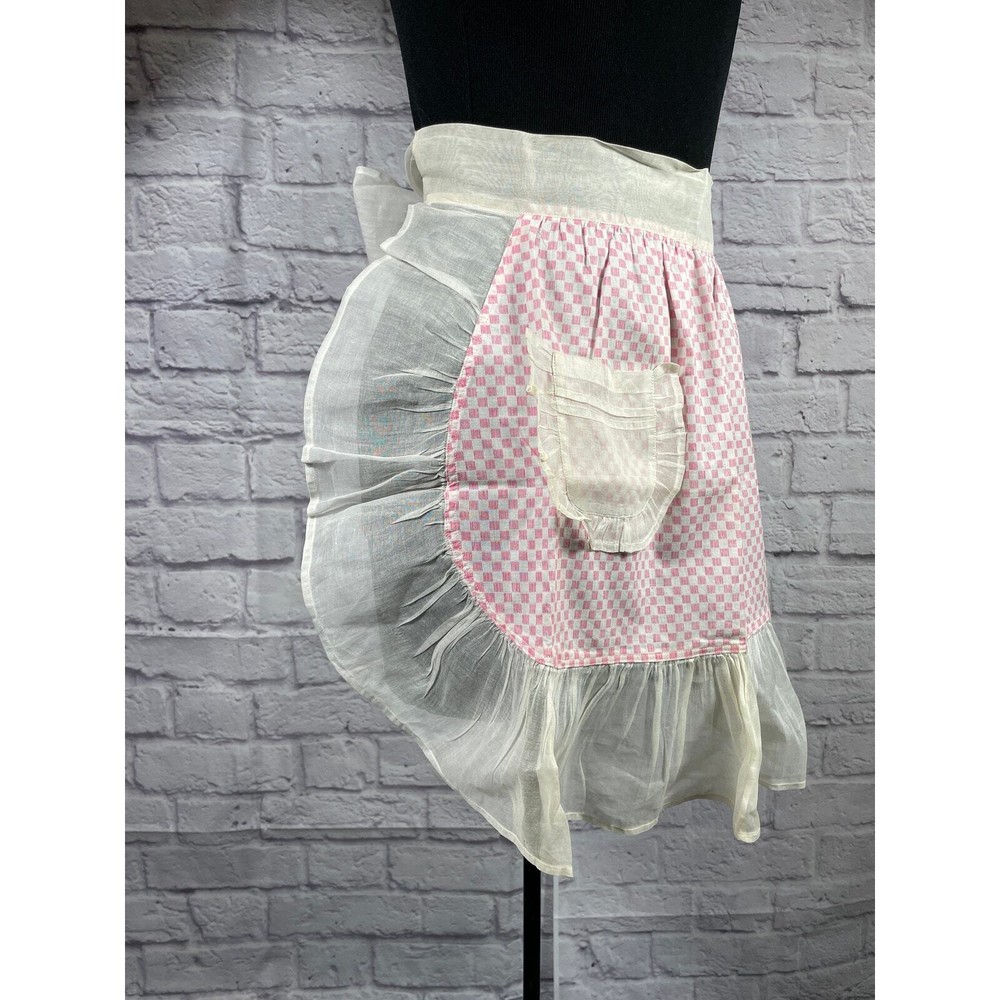 Vintage pink and white gingham hostess apron