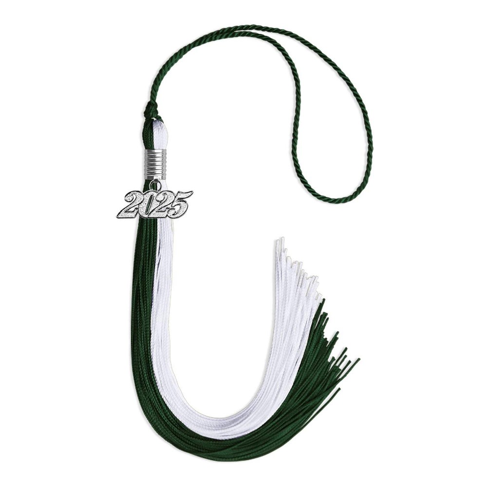 Endea Graduation Hunter Green/White Tassel with Silver Date Drop