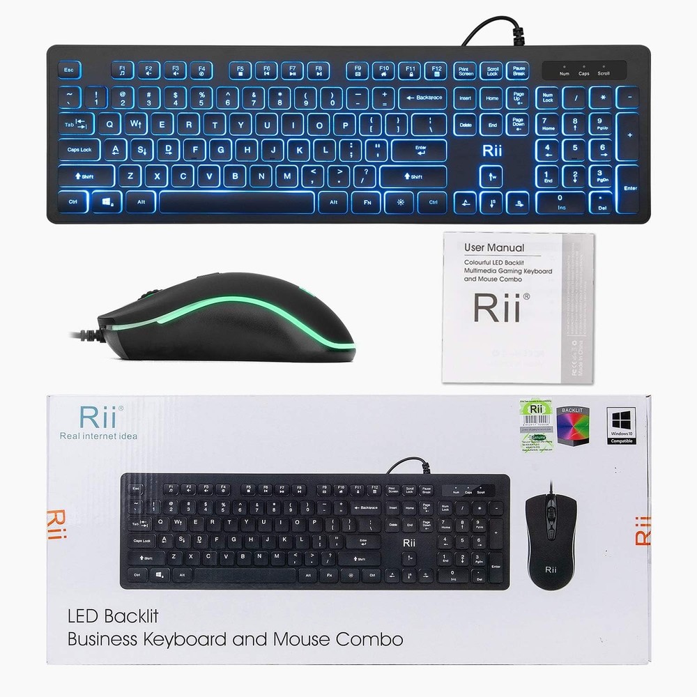 Three Colors Backlit Wired Keyboard and Mouse Combo