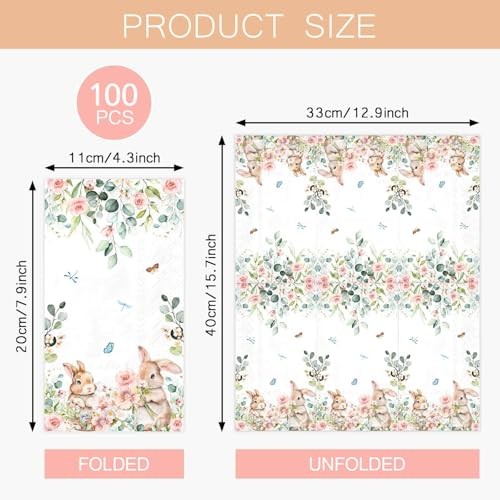 100pcs Easter Bunny Floral Guest Napkins Rabbit Flowers Spring Seasonal