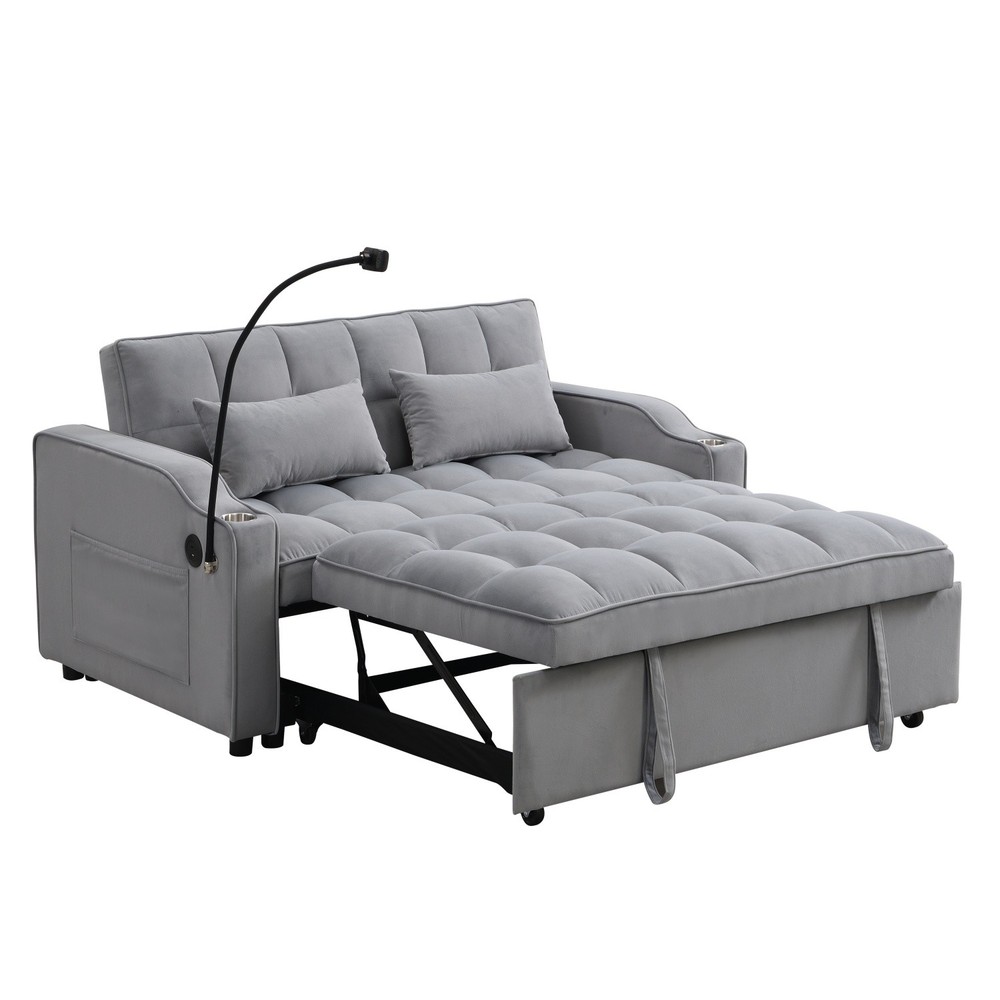 Modern Convertible Sleeper Sofa Bed Loveseat Sofa with Pull-Out Bed & USB Ports
