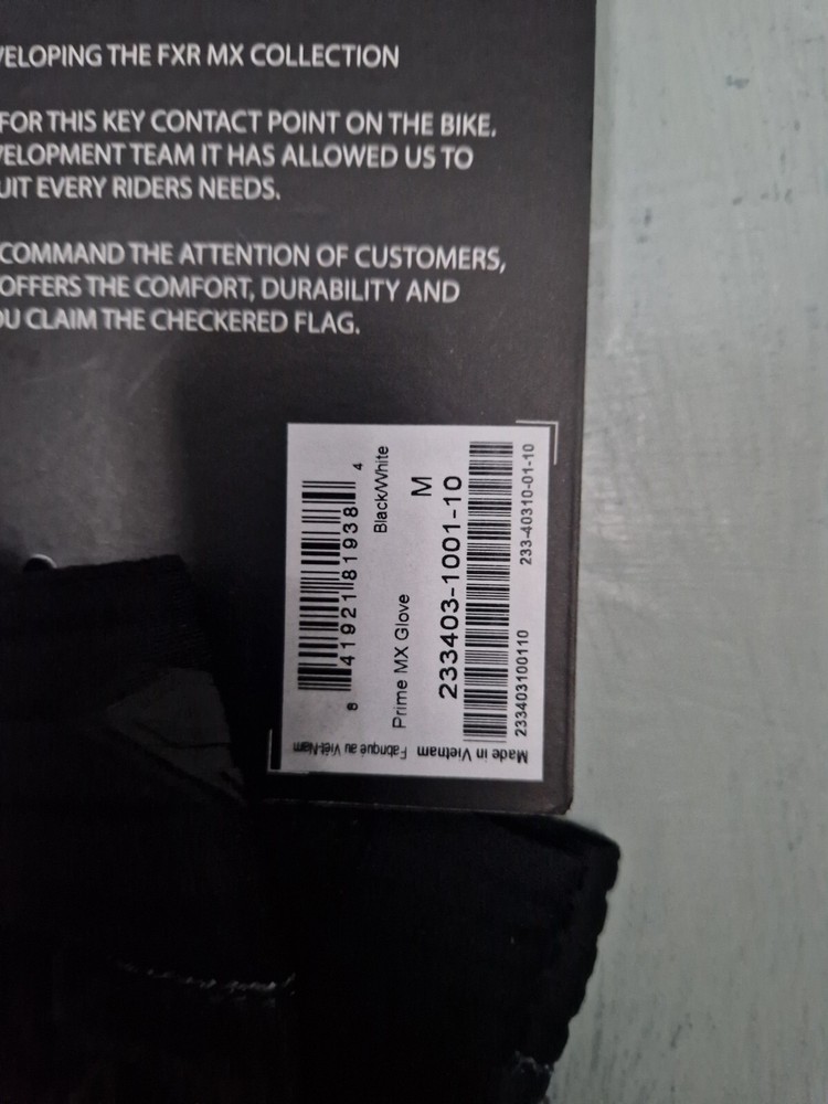 FXR Prime MX Glove Black/White Size Medium