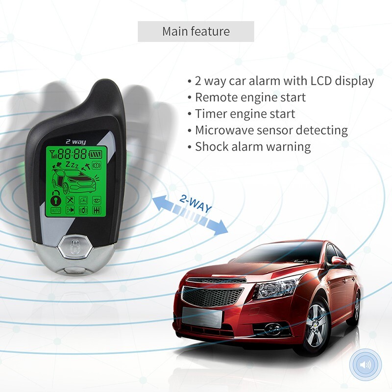 EASYGUARD 2 Way Car Alarm remote auto Start LCD Display microwave/shock sensor
