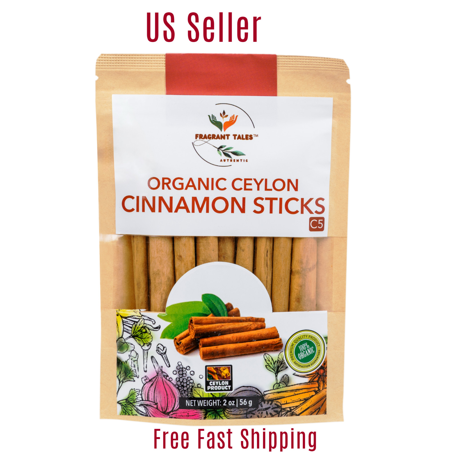Ceylon/Sri Lanka Organic Cinnamon Sticks, 3", High quality : 2 Oz, 56g