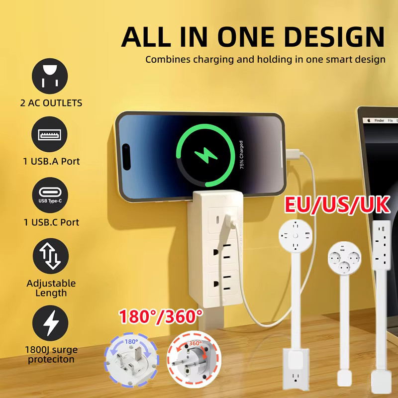 Electrical Wall Plug Rotates Electrical Outlet Extender Adjustable Length Power
