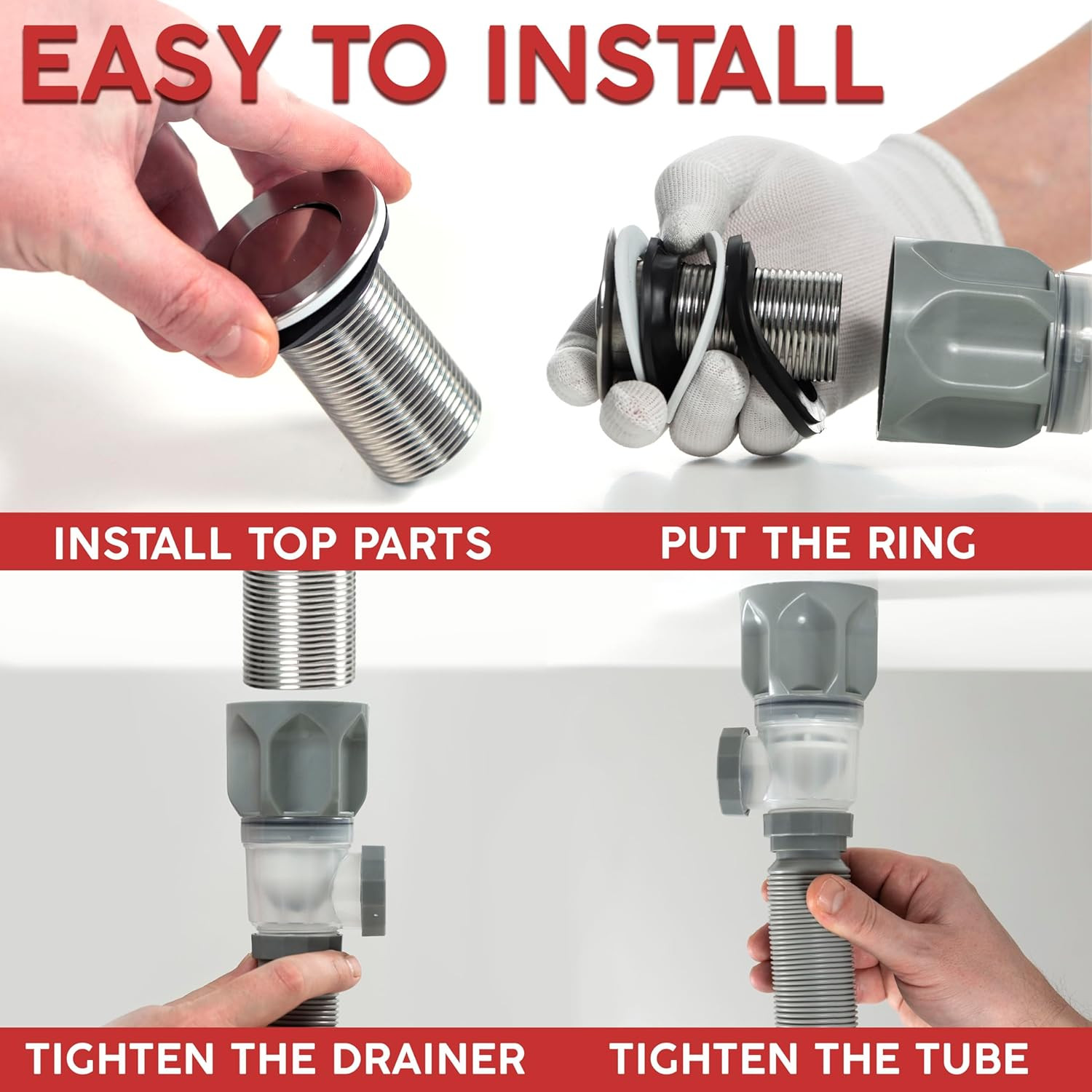 Expandable Bathroom Sink Drain Kit with Flexible P Trap for PVC Pipes