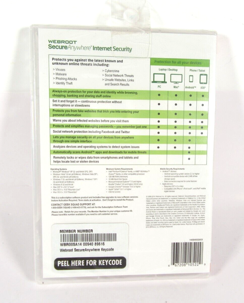 Webroot Secure Anywhere Antivirus Software Internet Security 3-Device NEW Sealed