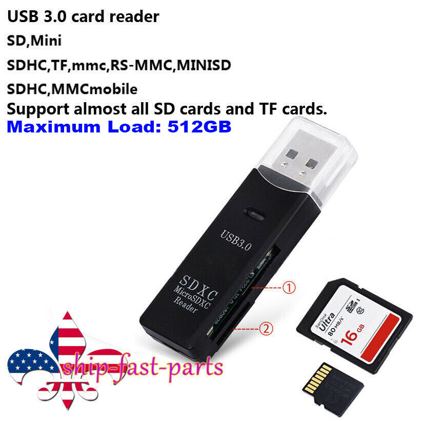 Black USB 3.0 Micro SD/SDXC TF Card Reader Adapter Mac OS Pro Windows USA