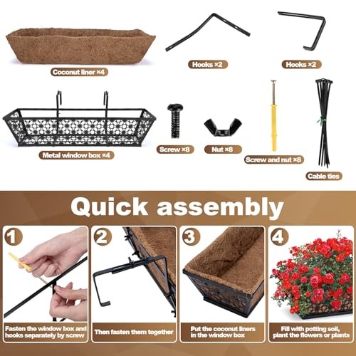 24 Inch Window Box Planters Outdoor,Deck Railing Planter Boxes with Coco