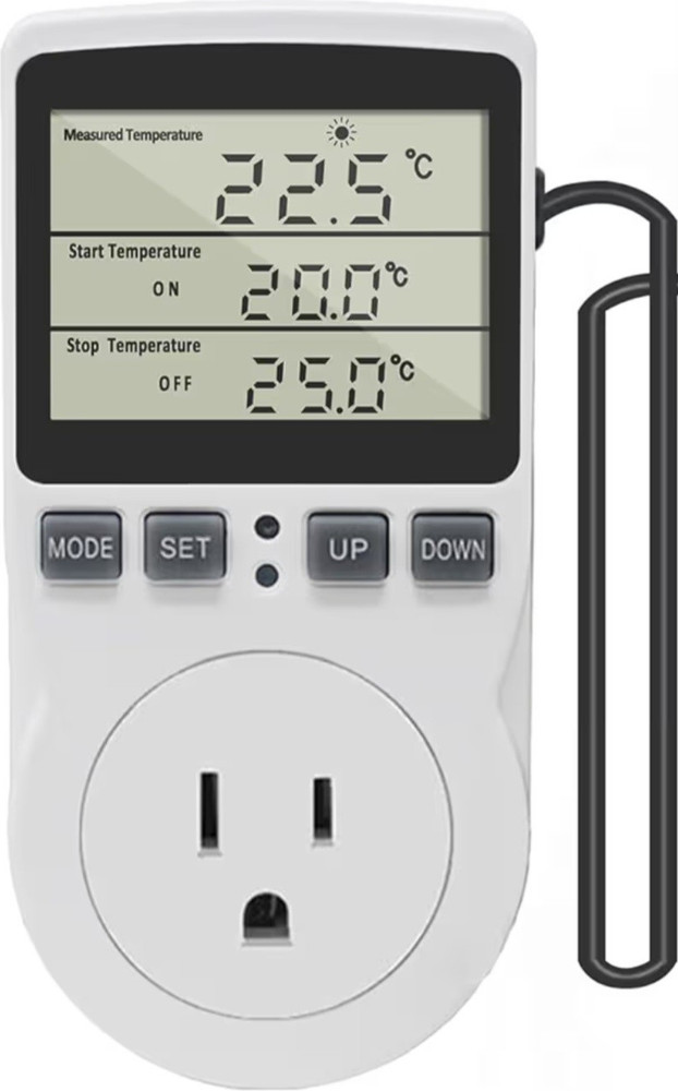 Programmable Digital Plug-in Thermostat LCD Display Temperature Sensor White